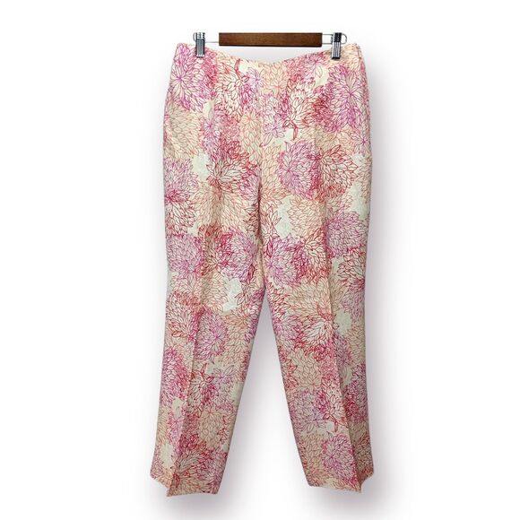 Sigrid Olsen 2 Piece Linen Blend Pantsuit Gold Red Button Up Size Medium 8 - Picture 4 of 16